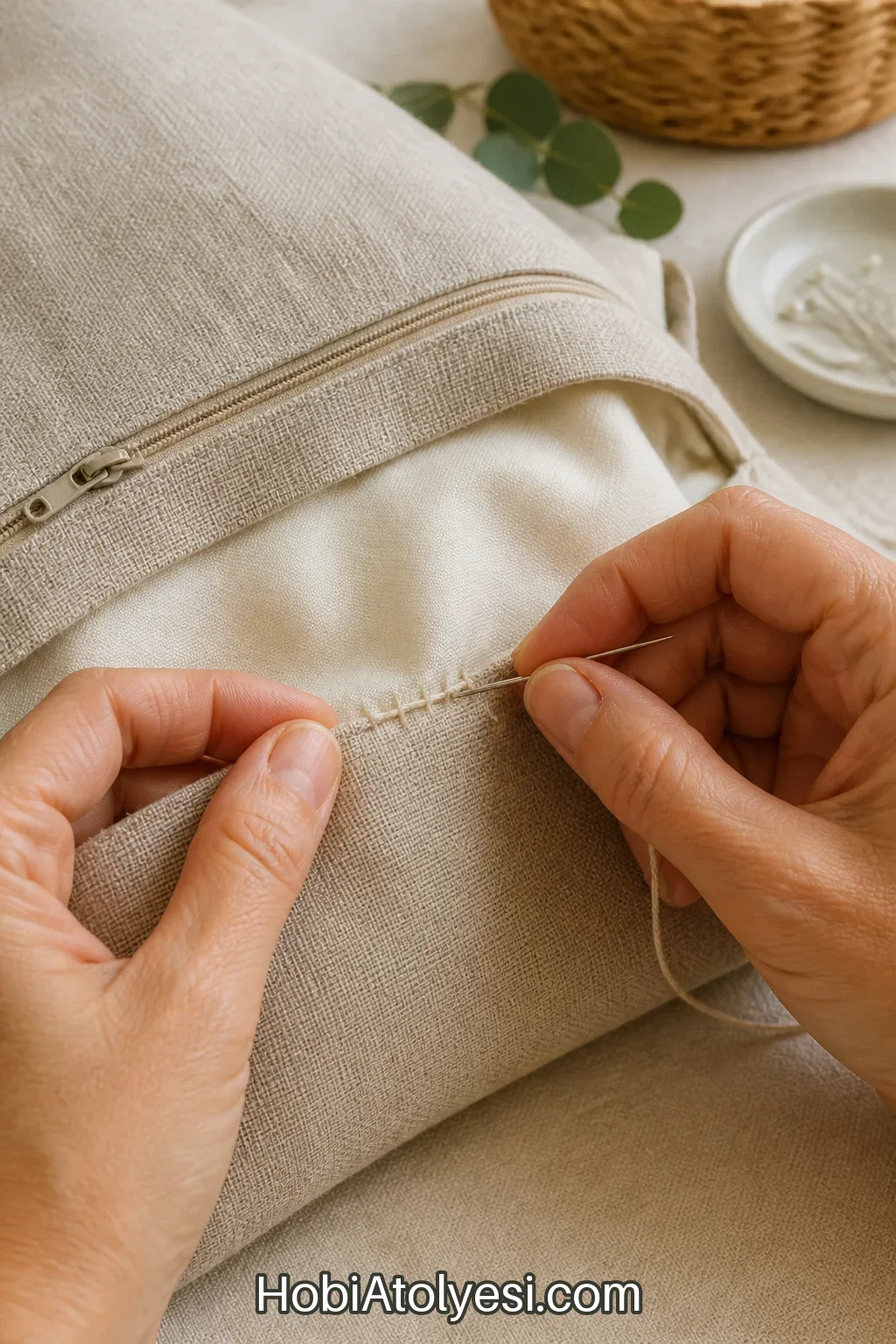 Astarın elle dikilerek kapatılması ve fermuarın kapatılması