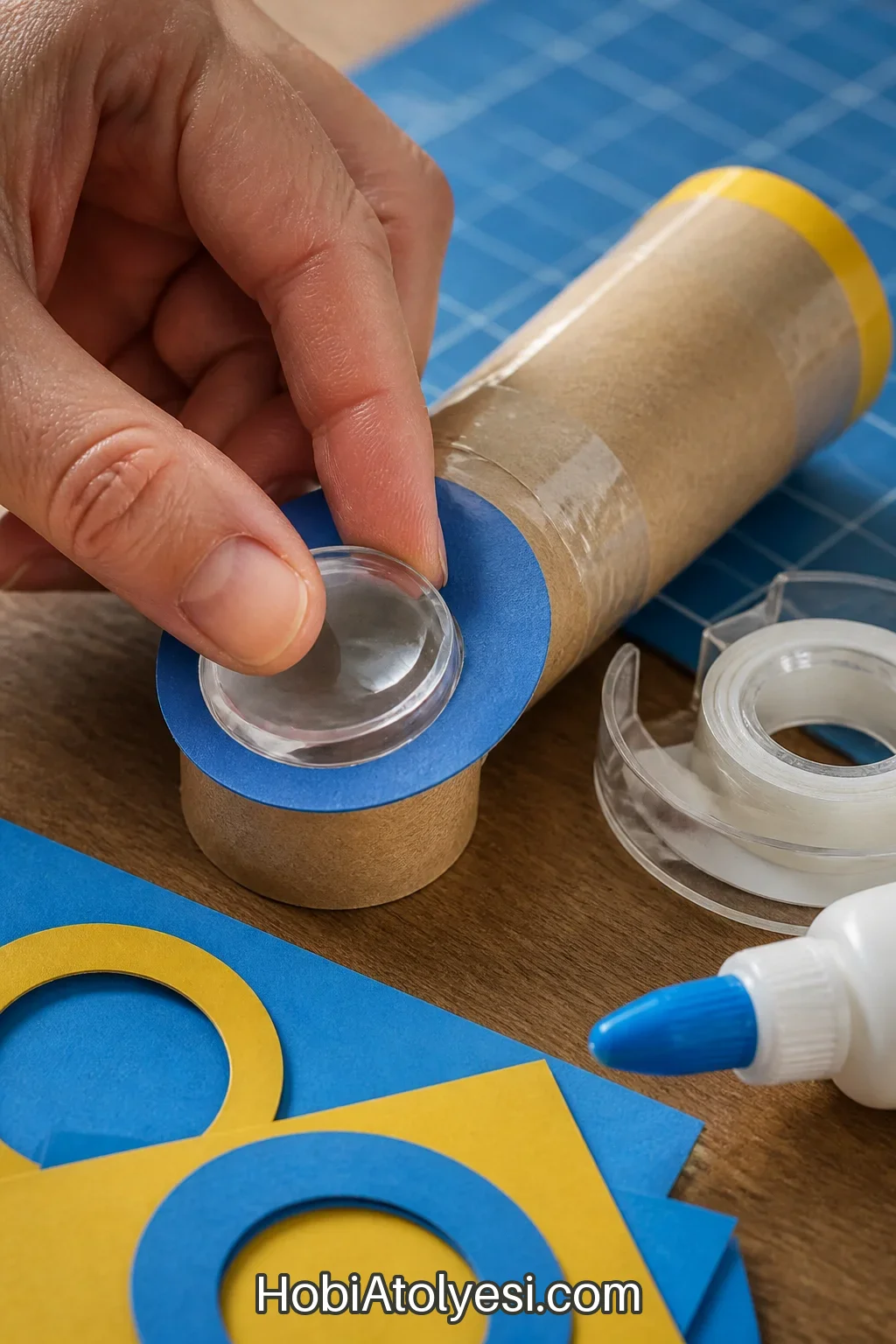 Plastik merceğin yetişkin tarafından dikkatle yuvasına yerleştirilmesi
