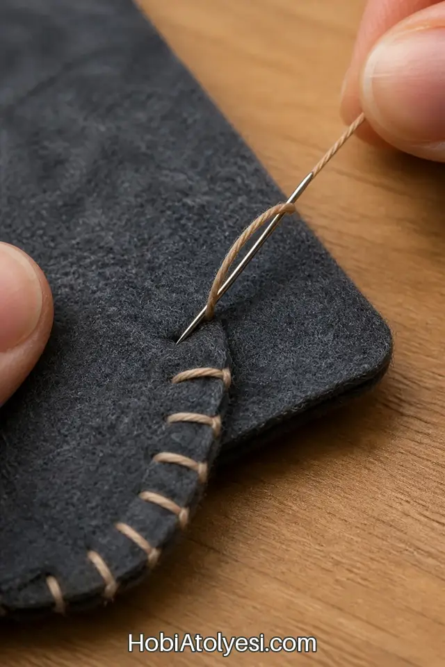 Kenar iğneleme (blanket stitch) yakın planı