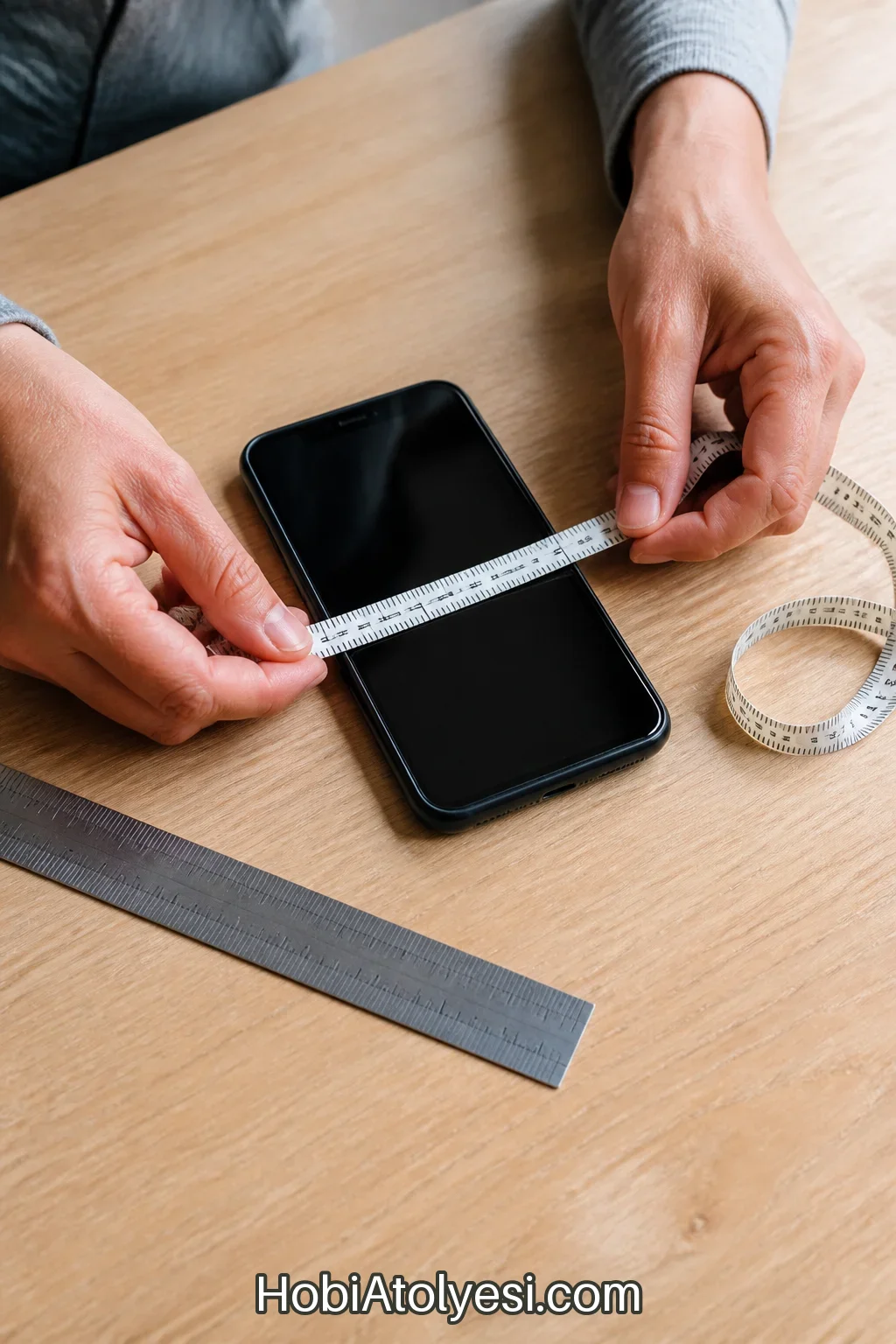 Telefon çevresinin mezura ile ölçülmesi ve kalınlık ölçüsü